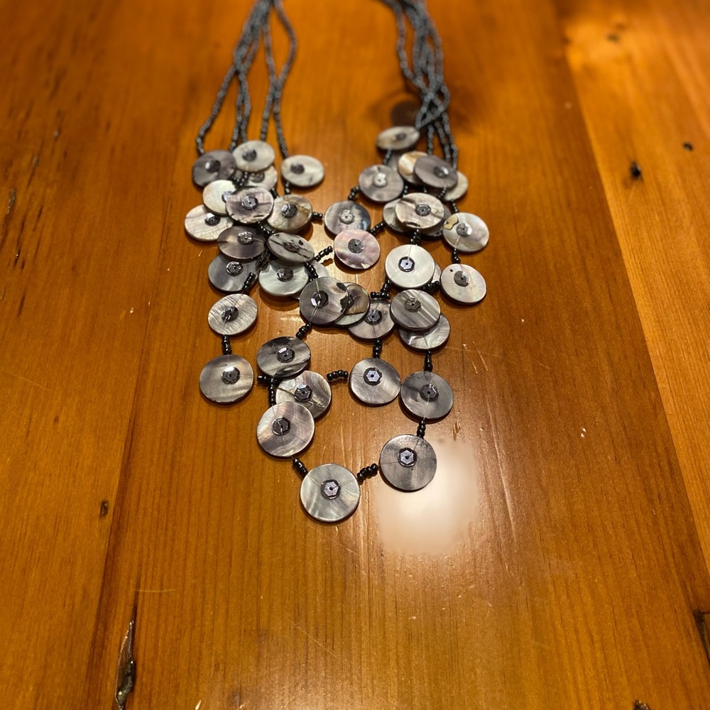 Vintage Purple Grey Mother of Pearl and Bead Necklace